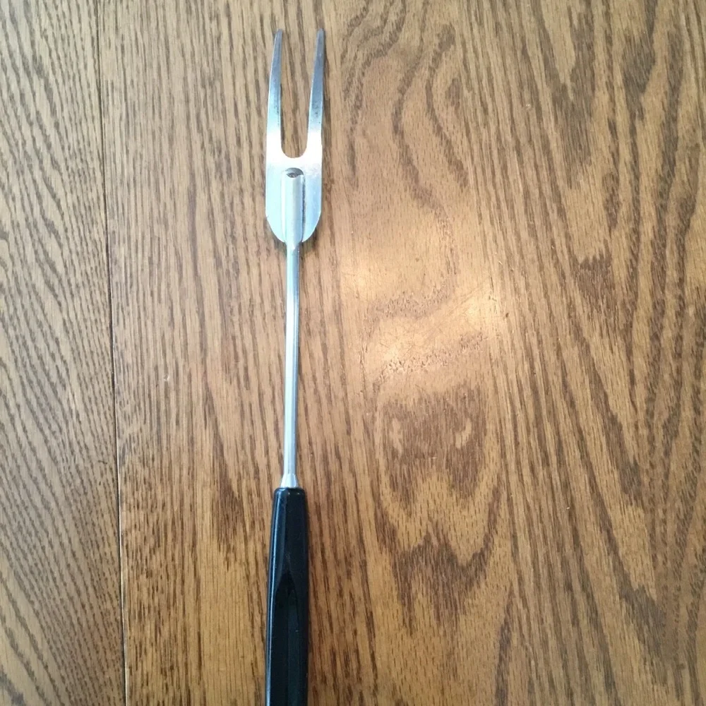 Vintage Ekco Meat Fork, Black Handle Stainless Steel, Wear